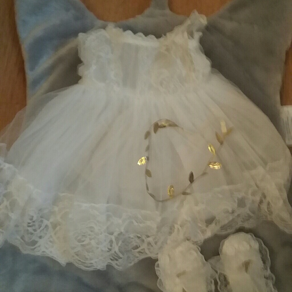 Baptism christening dress shoes headband